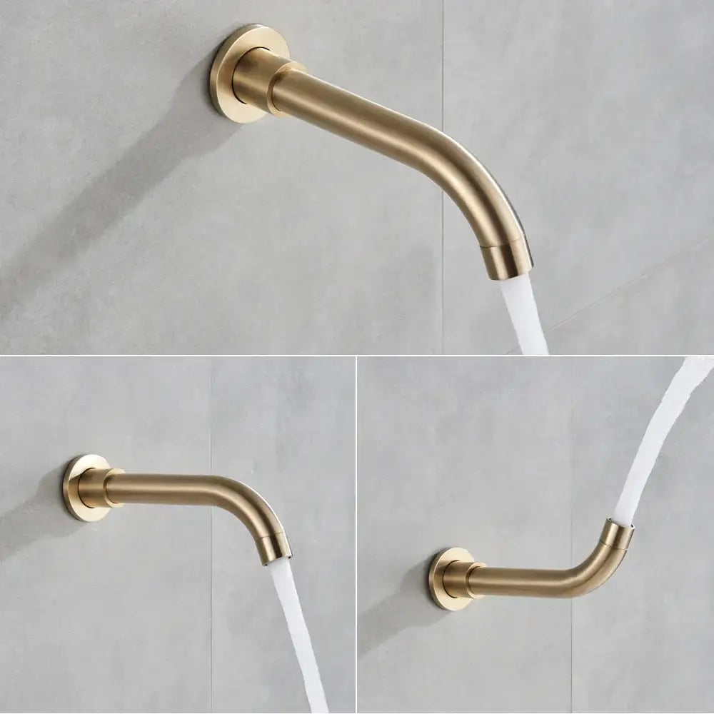 Brass-finished decorbites golden bathtub faucet with hand shower and wall mount rotating spout in minimalist design