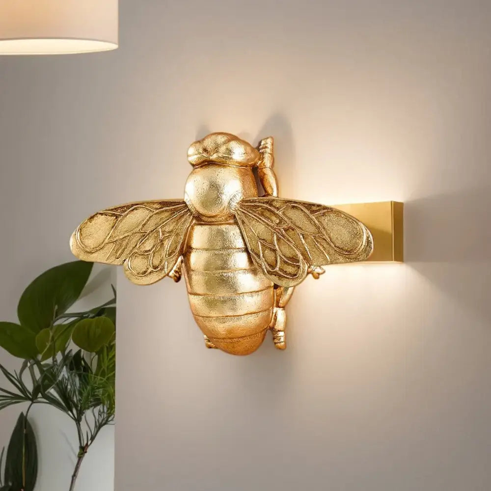 Golden bee resin wall hanger with detailed wings and segmented body for living room decorbites golden bee decor