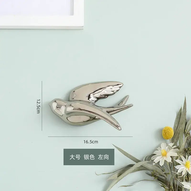 Silver bird swallow sculpture decorbites golden bird sleek glossy modern wall decor for living room