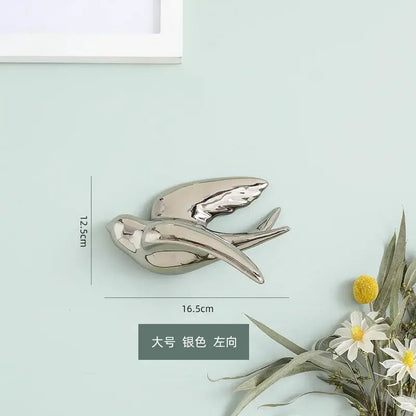 Silver bird swallow sculpture decorbites golden bird sleek glossy modern wall decor for living room
