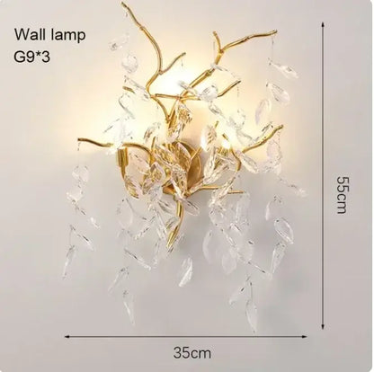 Golden branch ceiling chandelier featuring a gold-toned branch-style lamp with clear crystal droplets for living room decorbites golden branch