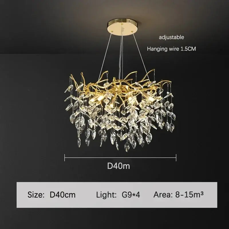 Golden branch crystal chandelier with gold-toned branching design and crystal leaf pendants for living room decorbites golden branch ceiling