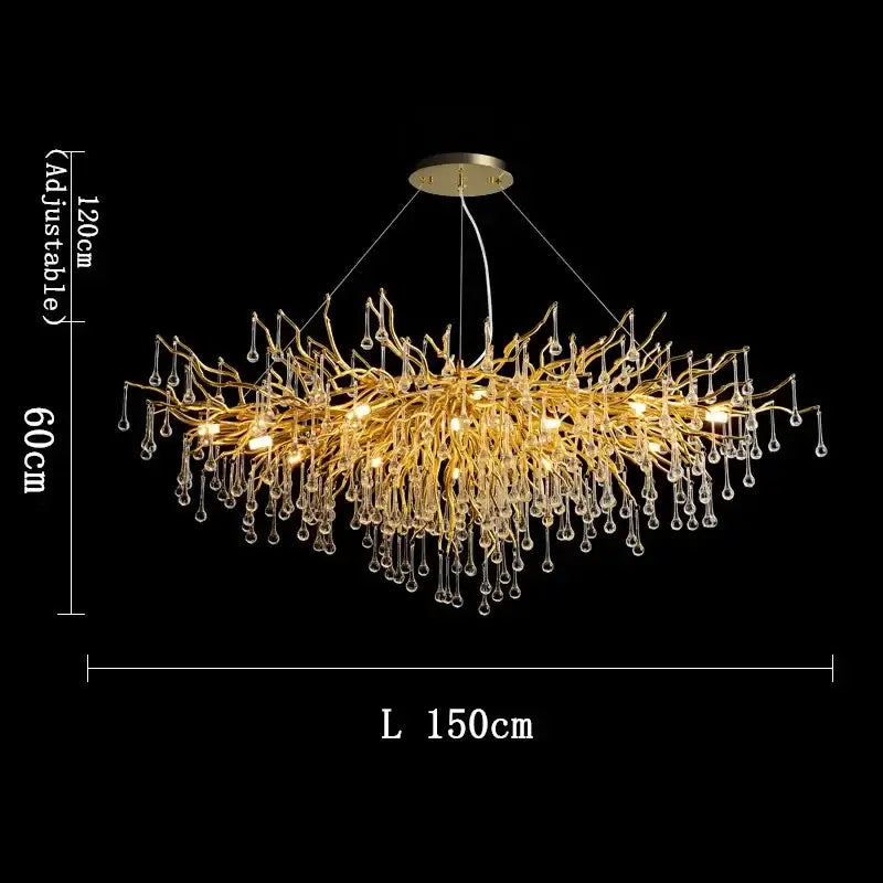 Golden branch crystal chandelier with gold-toned intricate arms and dangling crystal droplets for living room decorbites golden branch