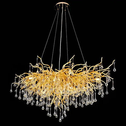Golden branch crystal chandelier featuring gold branches with dangling crystal teardrops for living room decorbites lighting