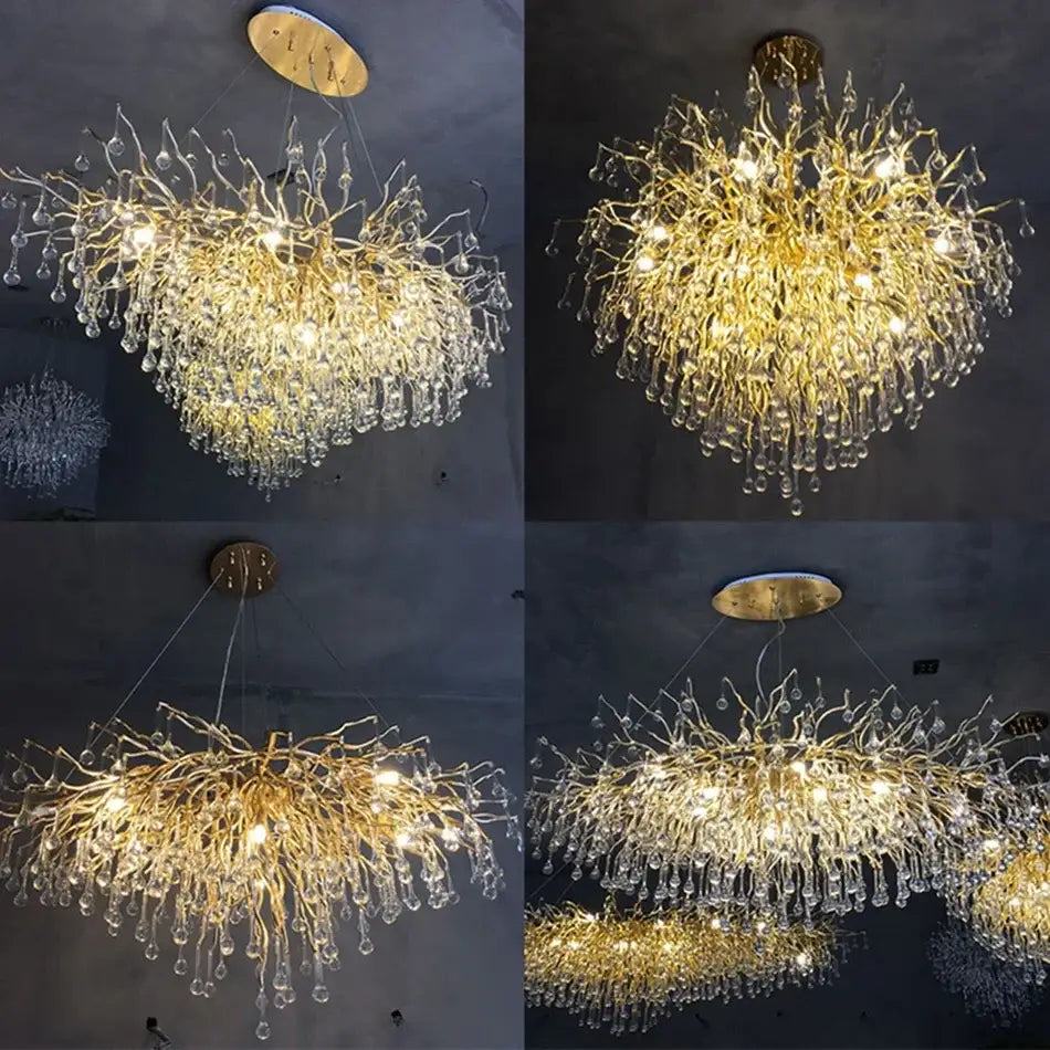 Golden branch crystal chandelier in gold with dangling crystal droplets for luxury living room decorbites lighting