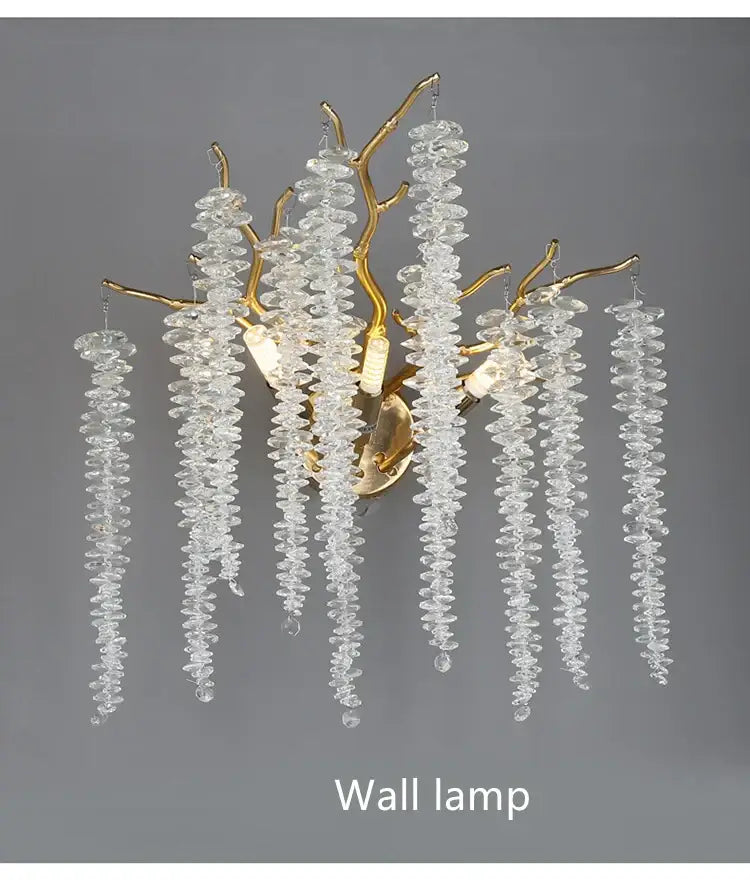 Elegant gold-toned tassel ceiling chandelier with clear faceted crystal beads resembling delicate branches for living room decorbites crystal tassel