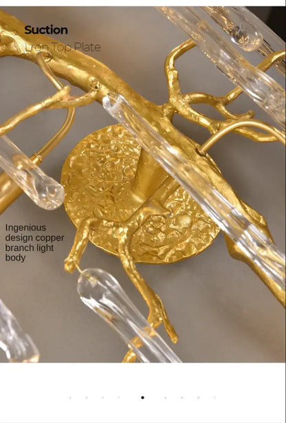 Golden copper branch wall lamp with clear crystal accents for decorbites crystal wall bedroom art light