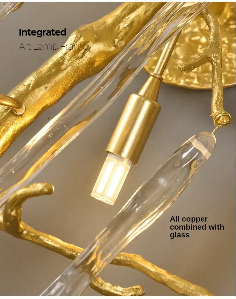 Gold and clear glass decorbites crystal wall lamp with modern branch-like frame for bedroom art light decorbites crystal wall