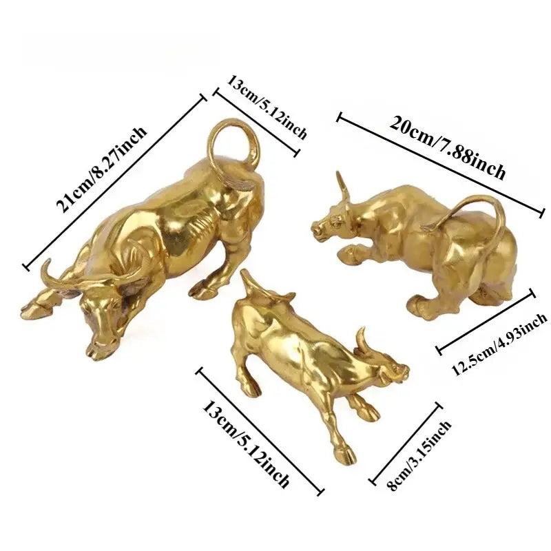 Golden brass bull figurine sculptures in various poses and sizes perfect for decorbites golden bull office decor