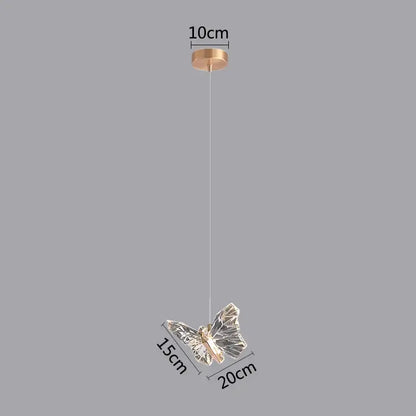 Golden butterfly led pendant light with gold metal body and crystal wings pendant chandelier for kitchen and dining room