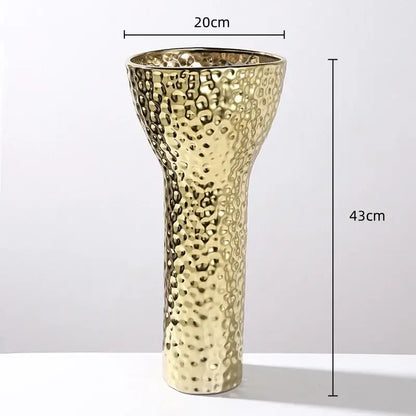 A 43cm gold-toned hammered ceramic vase with flared rim for living room decorbites golden ceramic geometric honeycomb style