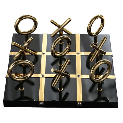 Decorbites golden chessboard metal handicraft tic-tac-toe set with gold finish and black base for living room decor