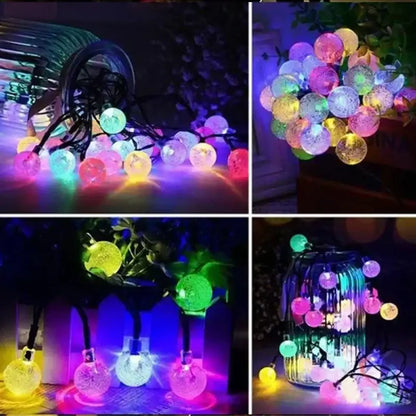 Golden crackled glass crystal fairy solar string lights feature colorful translucent spherical bulbs for elegant patio decorbites decor