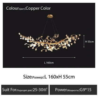 Copper-colored golden crystal branch ceiling chandelier with intricate decorbites crystal branch design for dining room decor