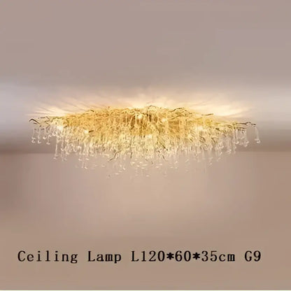 Golden crystal branch chandelier led living room ceiling light with radiant design and dangling clear crystals decorbites crystal branch