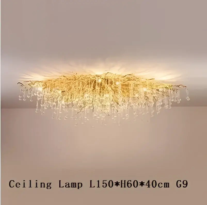 Golden crystal branch chandelier led living room ceiling light with modern branch-like decorbites crystal branch design