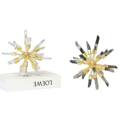 Gold-toned metal sea urchin figurine with clear and dark crystal spikes on white base for decorbites crystal metal decorbites crystal metal sea
