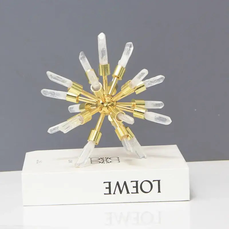 Golden crystal metal sea urchin figurine with clear quartz crystal points for elegant living room decorbites decorbites crystal metal