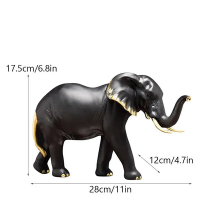 Black elephant resin figurine with gold-trimmed ears tusks and feet for living room lucky decorbites elephant resin decor