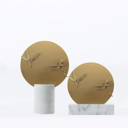 Gold-toned dragonfly and leaf figurine set with marble bases decorbites golden geometric insect home decor