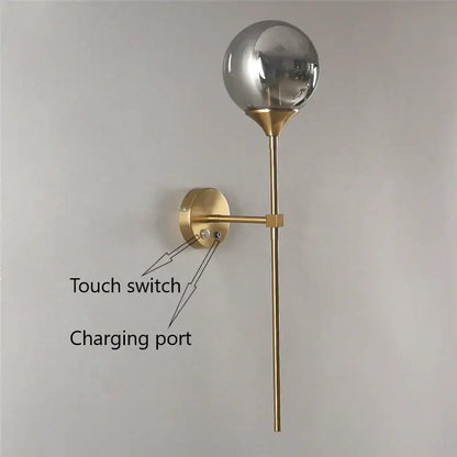 Modern brass wall sconce with a clear golden glass ball led globe for bedroom decorbites golden glass lighting