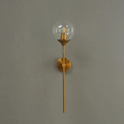 A sleek brass sconce with a clear glass ball LED light and exposed filament bulb for bedroom decorbites golden glass