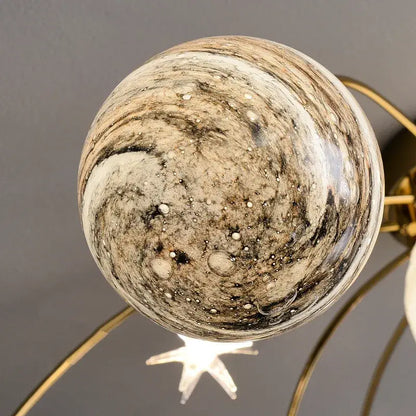 Golden glass ball planet chandelier with beige brown marbled glass ball and white speckles for kids room decorbites glass ball