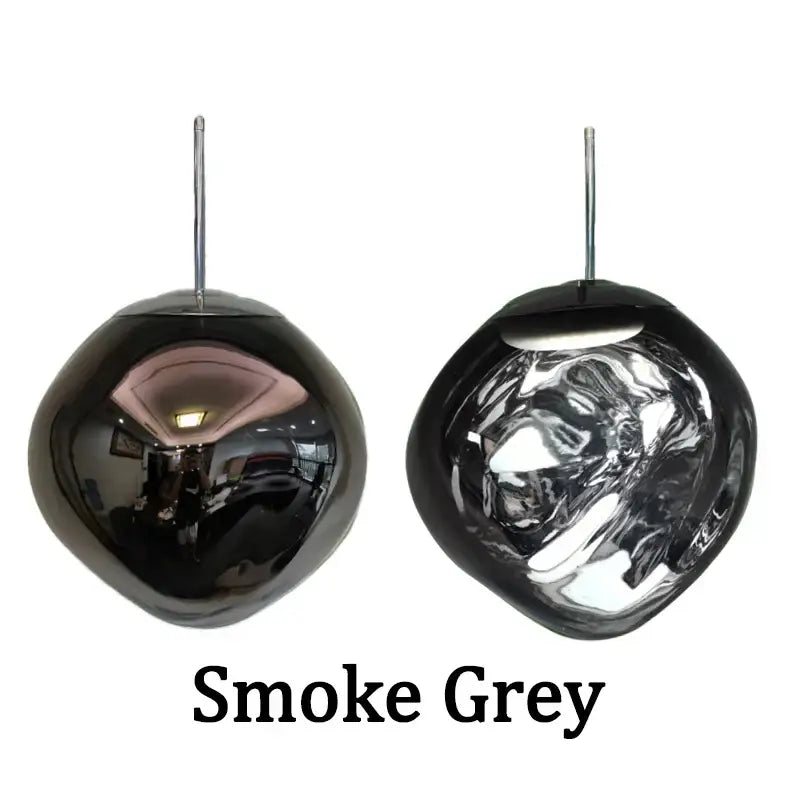 Smoke grey glass lava led pendant light with sleek rounded design and reflective surfaces for modern living room decorbites glass lava