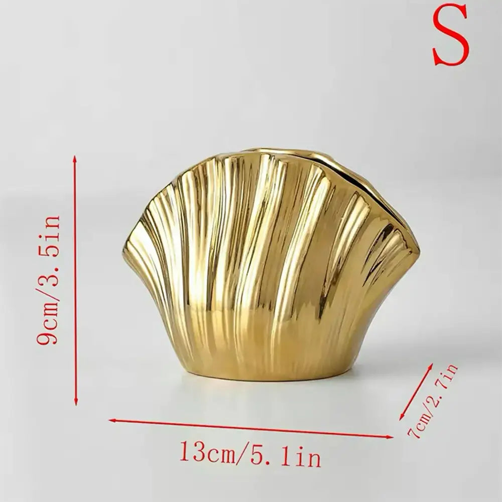 Golden glossy gradient shell ceramic vase with vertical ridges ideal for living room decor by decorbites gradient shell