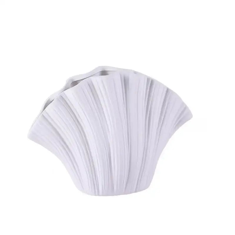 White ceramic gradient shell vase with vertical ridges decorbites gradient shell ceramic living room decor