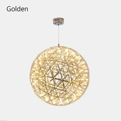 Golden gypsophila sparkball pendant light with geometric wireframe design and warm led illumination for living room chandelier