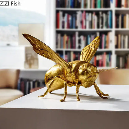 Golden metallic honeybee insect statue with detailed wings and legs by zizi fish for living room decorbites decor