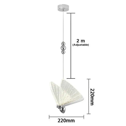Silver butterfly pendant light with textured translucent wings and three chrome beads for decorbites butterfly pendant