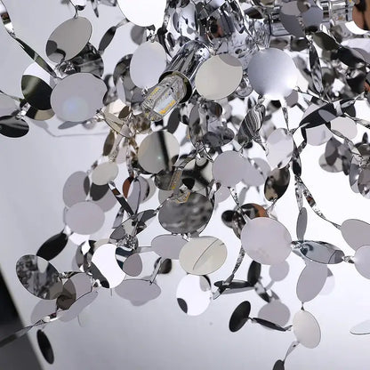 Modern pendant light with reflective oval metallic discs in cascading design golden leaf decorbites g9 leaf light