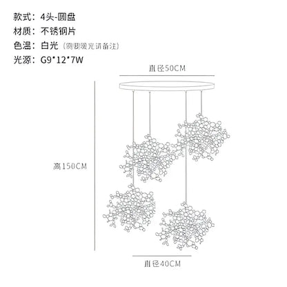A modern minimalist pendant light with four polished stainless steel bead clusters for dining room decorbites g9 leaf