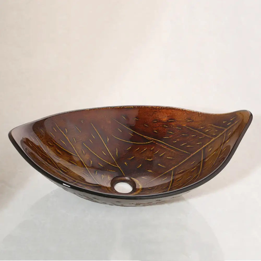 Brown glass golden leaf vessel sink set with leaf-inspired design and gold-leaf detailing for bathroom decorbites decorbites golden leaf