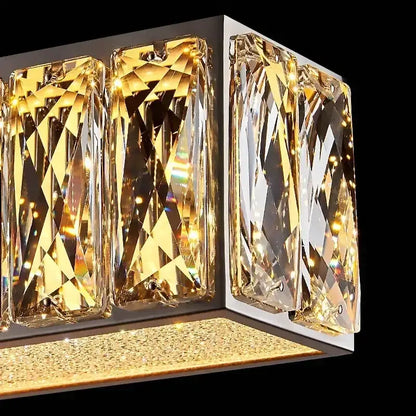 Golden led modern crystal chandelier with gold-toned rectangular frame and faceted illuminated glass panels for dining room decorbites golden led