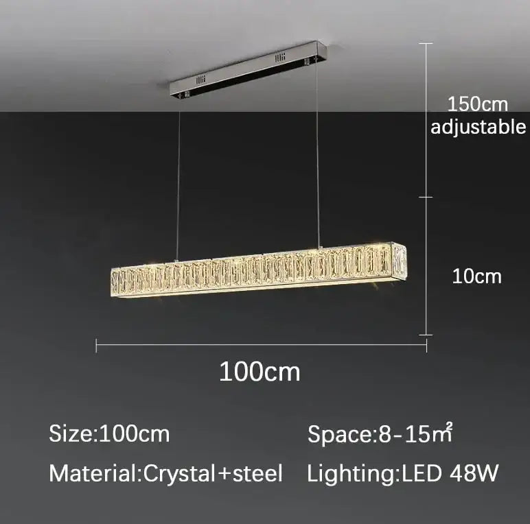 Golden led modern 100cm rectangular led modern crystal chandelier with chrome steel frame and crystal decorbites golden led lighting
