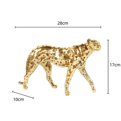 Golden leopard cheetah animal sculpture with detailed spotted pattern and sleek polished finish for living room decor