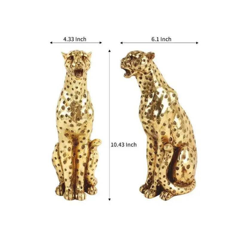 Golden leopard cheetah animal sculpture with detailed spotted patterns and glossy finish for living room decor