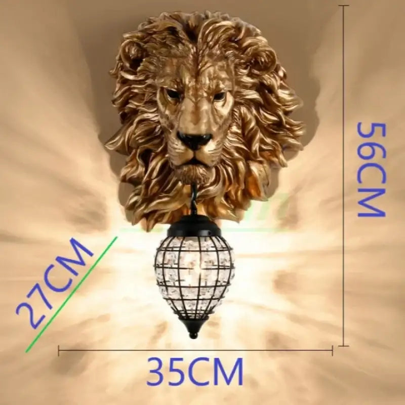 Golden lion head king crystal wall lamp with crystal-encrusted pendant light for elegant bedroom decor wall lamp