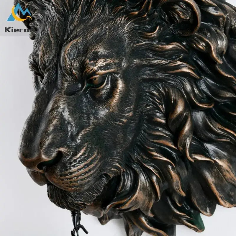 Bronze-colored lion head wall lamp with detailed mane and realistic features for king crystal wall bedroom pendant