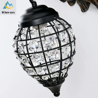 Black metal cage pendant wall lamp adorned with clear faceted crystal beads king crystal wall lamp for bedroom