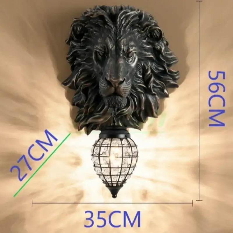 Dark bronze lion head wall lamp with crystal globe lampshade king crystal wall lamp for bedroom use