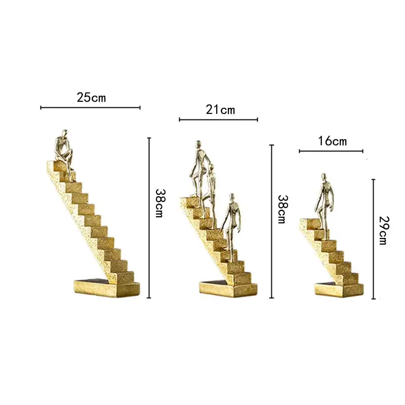 Set of three gold-toned man abstract resin staircase figurines with human figures for decorbites golden man living room decor