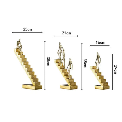 Set of three gold-toned man abstract resin staircase figurines with human figures for decorbites golden man living room decor