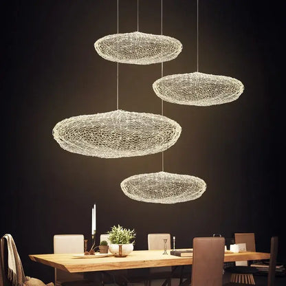 Modern silver wire mesh pendant light with delicate woven design ideal for decorbites cloud light and nordic designer pendant decor