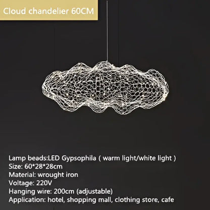 White wireframe cloud-shaped pendant light featuring led gypsophila lamp beads for warm bedroom decorbites cloud light