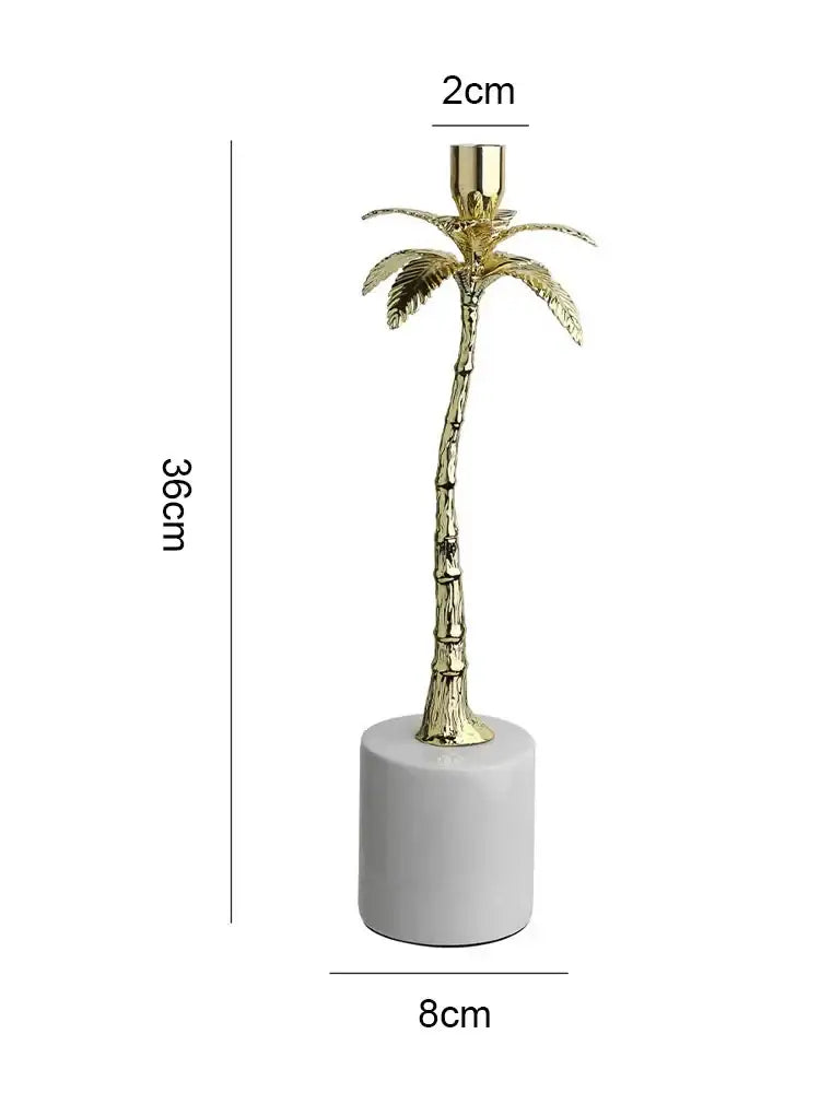 Golden metal candlestick palm tree with matte white cylindrical base home decorbites golden metal dining room decor