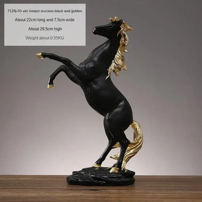 Black and gold decorbites horse resin sculpture with golden mane tail and hooves for living room decor